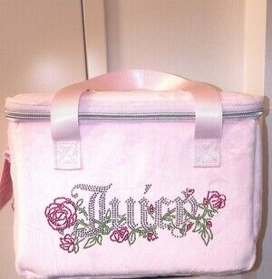 BNWT Juicy Couture Velvet Pink Floral Embellished Insulated Lunch Bag